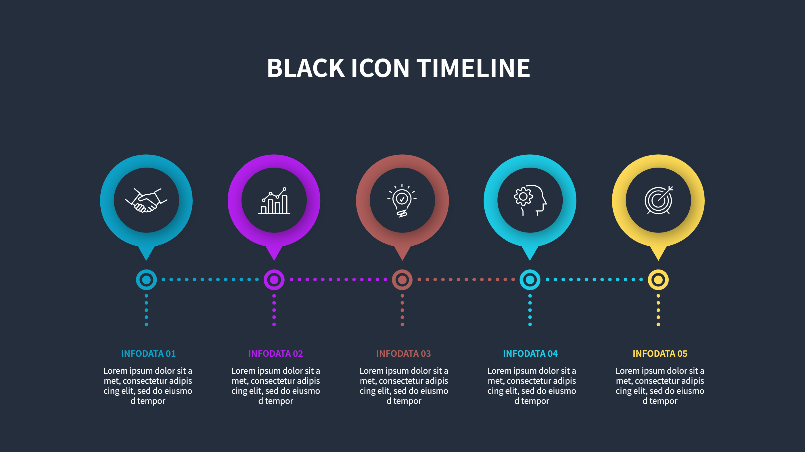 Timeline Infographics Template PPT Dark Icons