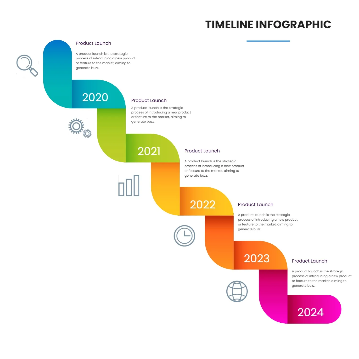 Curved Multi-Year Product Launch Timeline Infographic Template